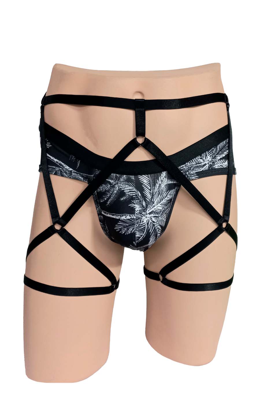 Brief con estampado de palmeras y liguero negro